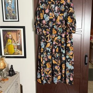 Anthropologie Tiered Black Floral Oversized Shirt Maxi Dress